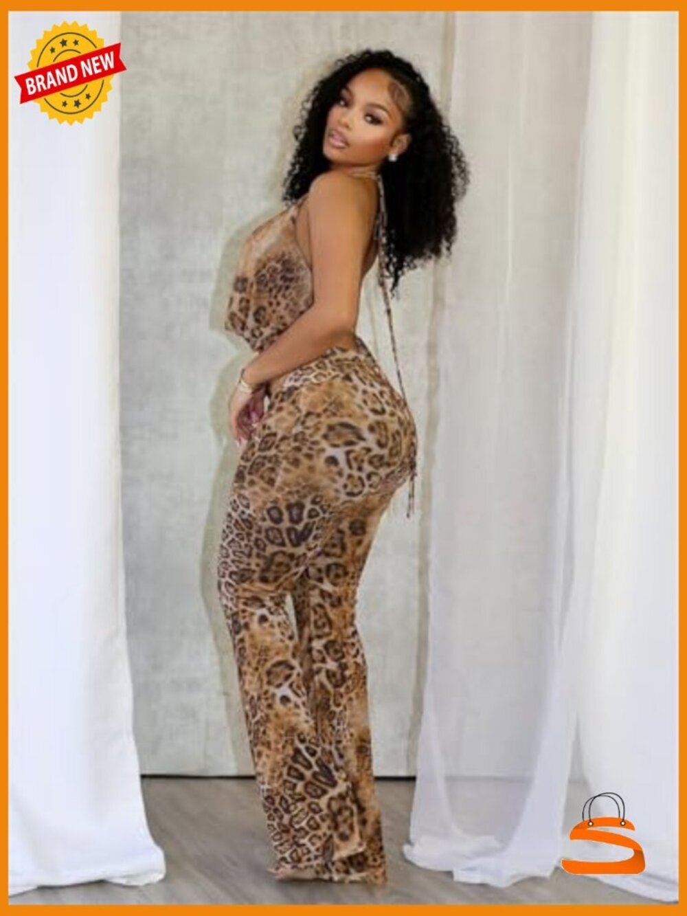 Sexy Mesh 2 Piece Pants Set - Halter Top & Flare Pants - Picture 2 of 7